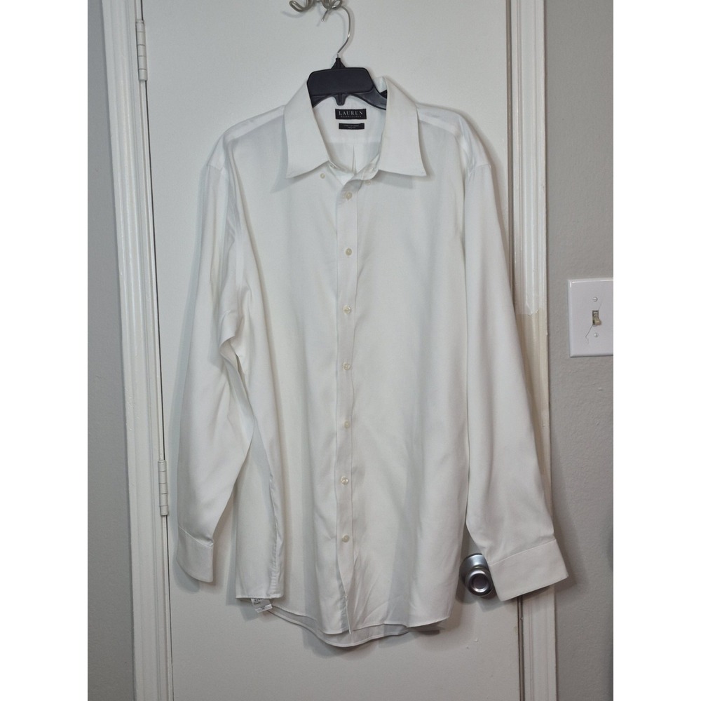 Lauren Ralph Lauren Men Dress Shirt 18.5 36/37 Tall Fit White Stretch Minimalist
